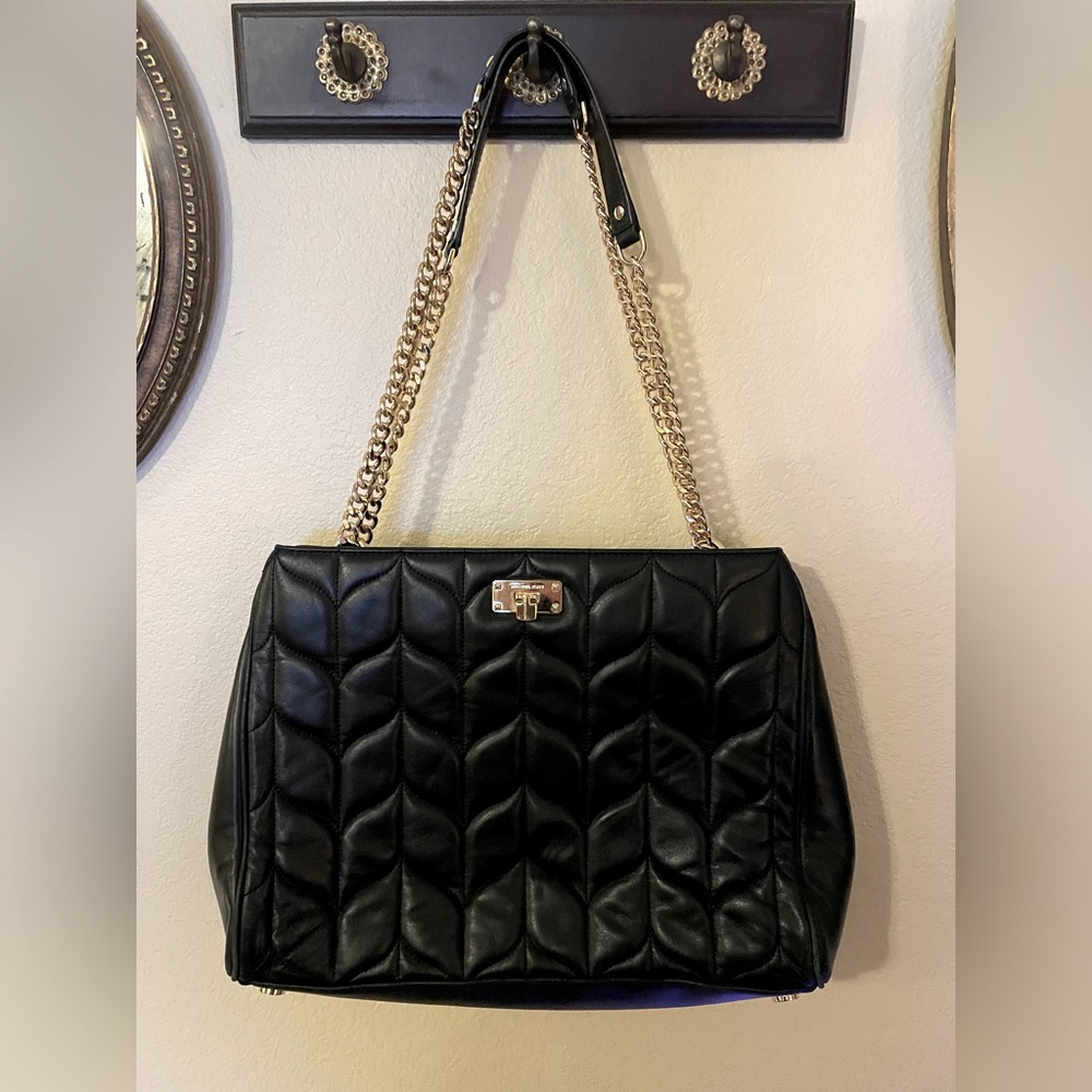 Michael Kors Black Quilted Shoulder or Crossbody Bag with Gold Hardware